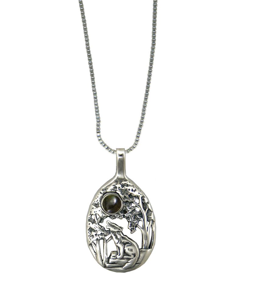 Sterling Silver Howling Wolf Pendant With Spectrolite